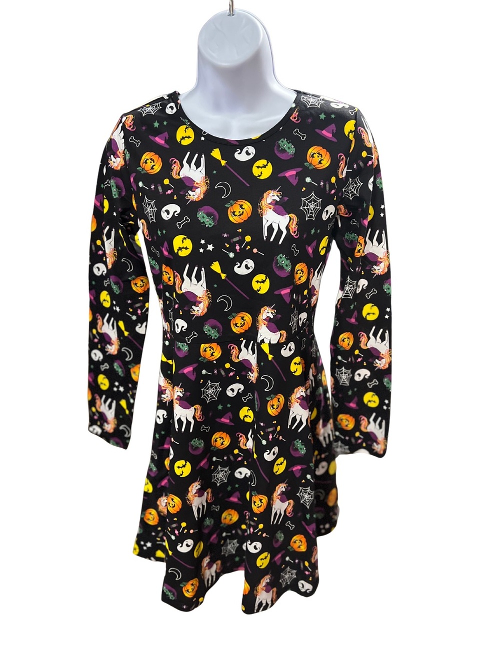 The Childrens Place Girls XXL Black Halloween Dress Long Sleeves Pumpkins